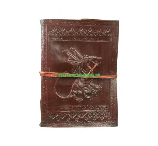 Embossed Brown Handmade Dragon Leather  Journal Diary Lock 120 sheets hand made paper Blank Journal